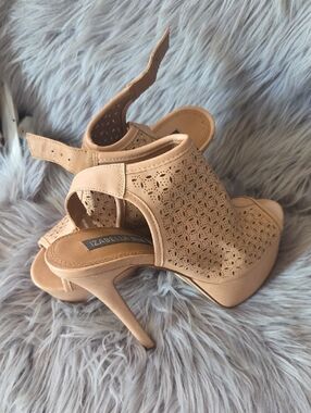 Izabella Rue Nude Laser-Cut Peep-Toe Stiletto Heels